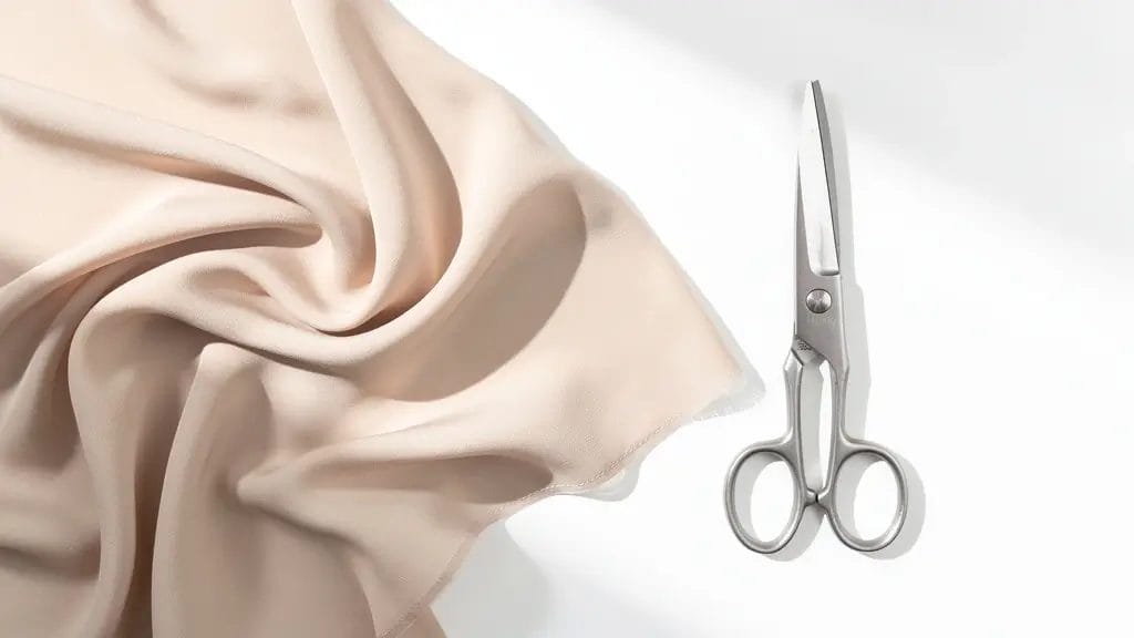 Tissu Tencel et ciseaux sur un espace de travail propre